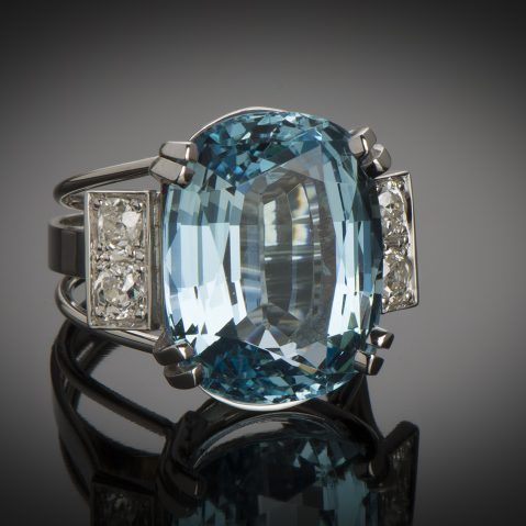Bague aigue-marine Santa Maria (15,27 carats, certificat CGL) diamants