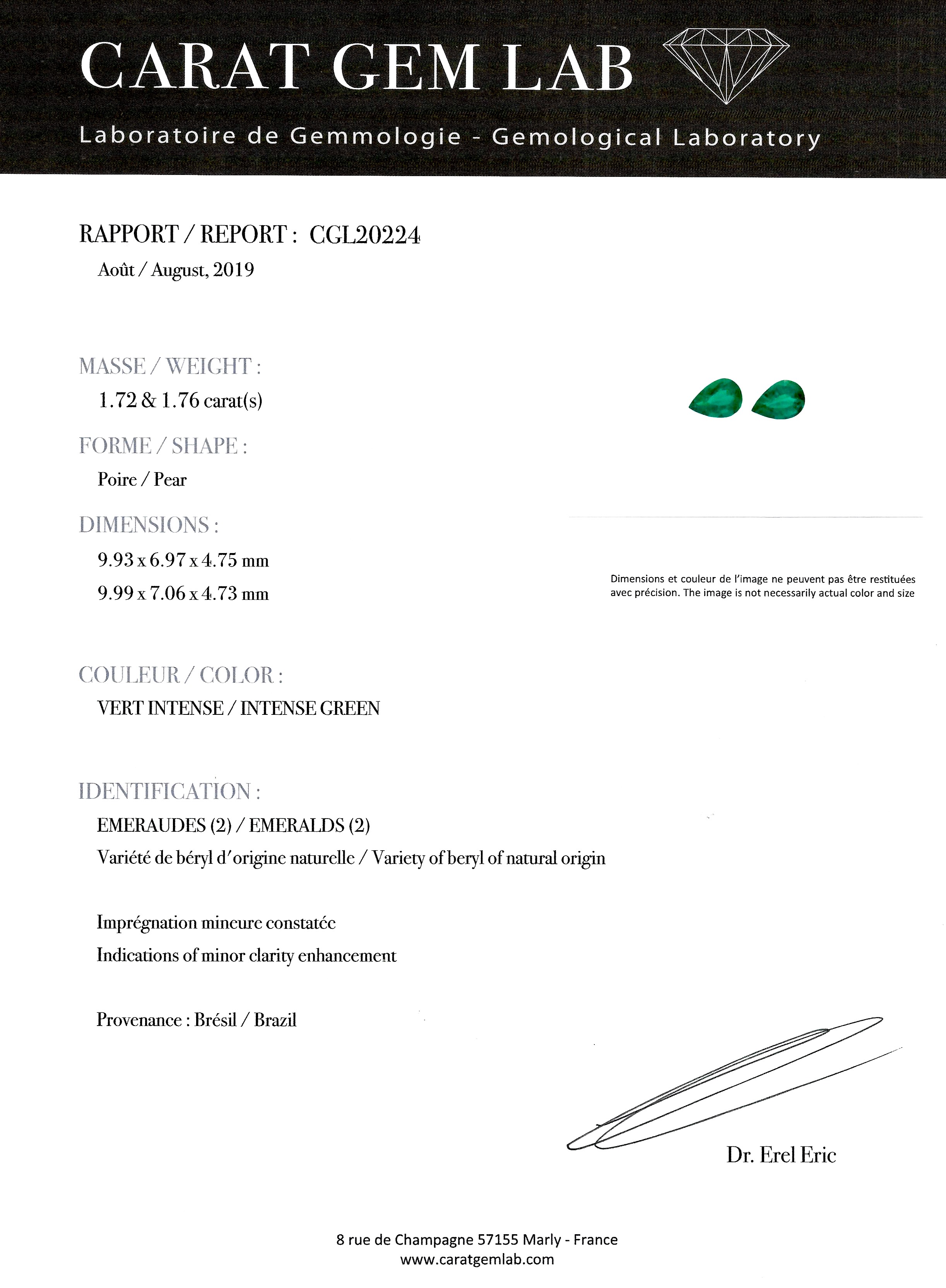 Boucles d’oreilles émeraudes vert intense 3,48 carats (certificat CGL) diamants-2