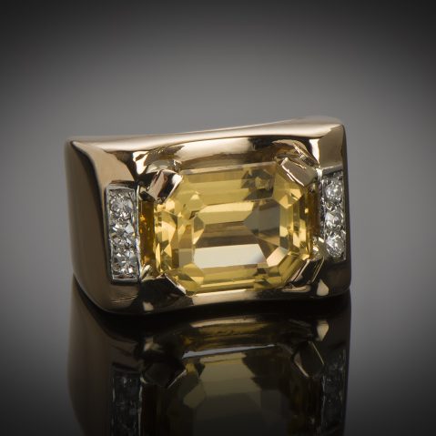 Bague citrine diamants vers 1940
