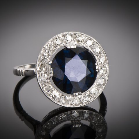 Bague saphir diamants Art Déco