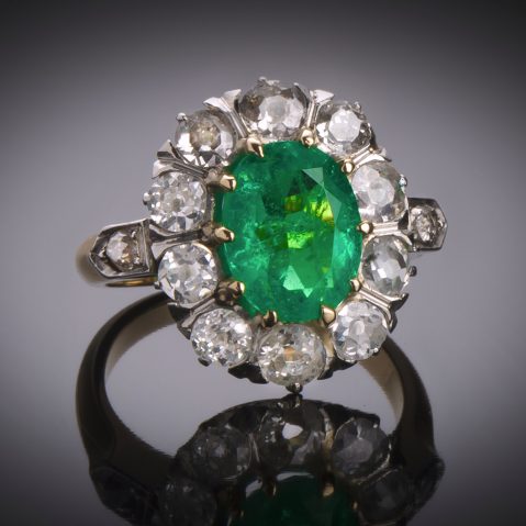 Bague émeraude (Colombie – Certificat CGL) diamants fin XIXe siècle