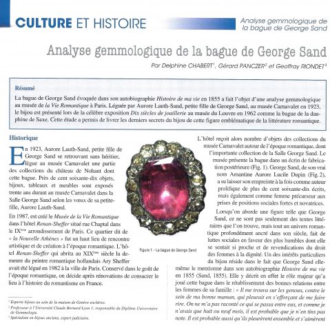 Un peu de lecture pendant le confinement : « Analyse gemmologique de la bague de George Sand » dans la Revue de gemmologie AFG