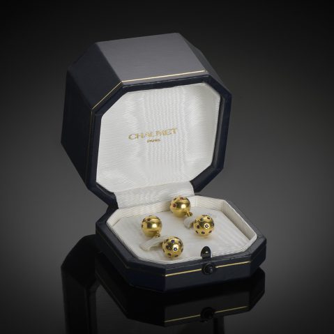 Boutons de manchette Chaumet saphirs et rubis (avec certificat et écrin)