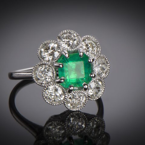 Bague Art Déco émeraude Colombie (certificat CGL) diamants