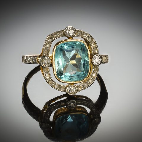 Bague aigue-marine diamants vers 1920