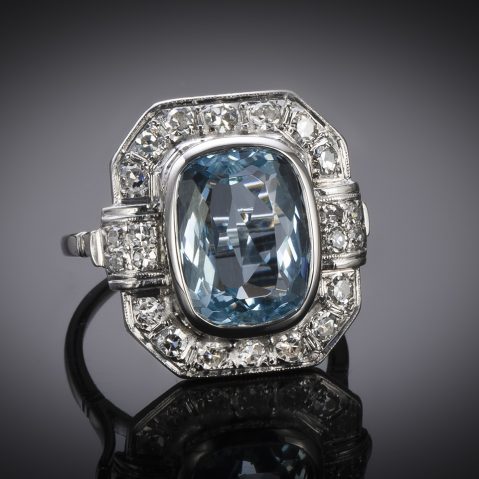 Bague Art Déco aigue-marine (5 carats) diamants