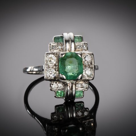 Bague émeraudes diamants vers 1930
