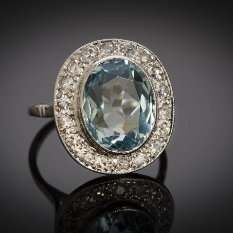 Bague Art Déco aigue-marine (6 carats) diamants