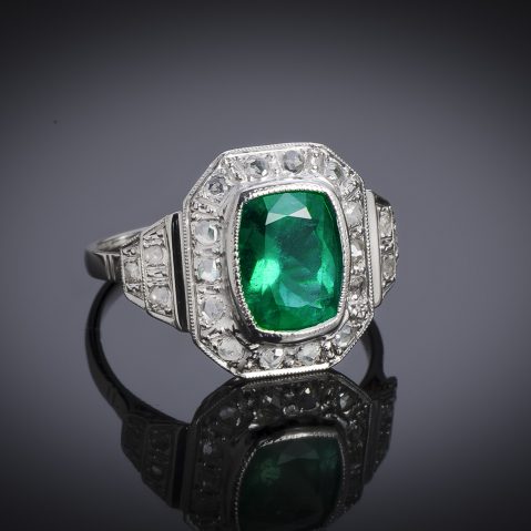 Bague Art Déco émeraude diamants