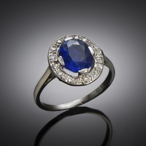 Bague Art Déco saphir naturel, non chauffé (certificat laboratoire) diamants