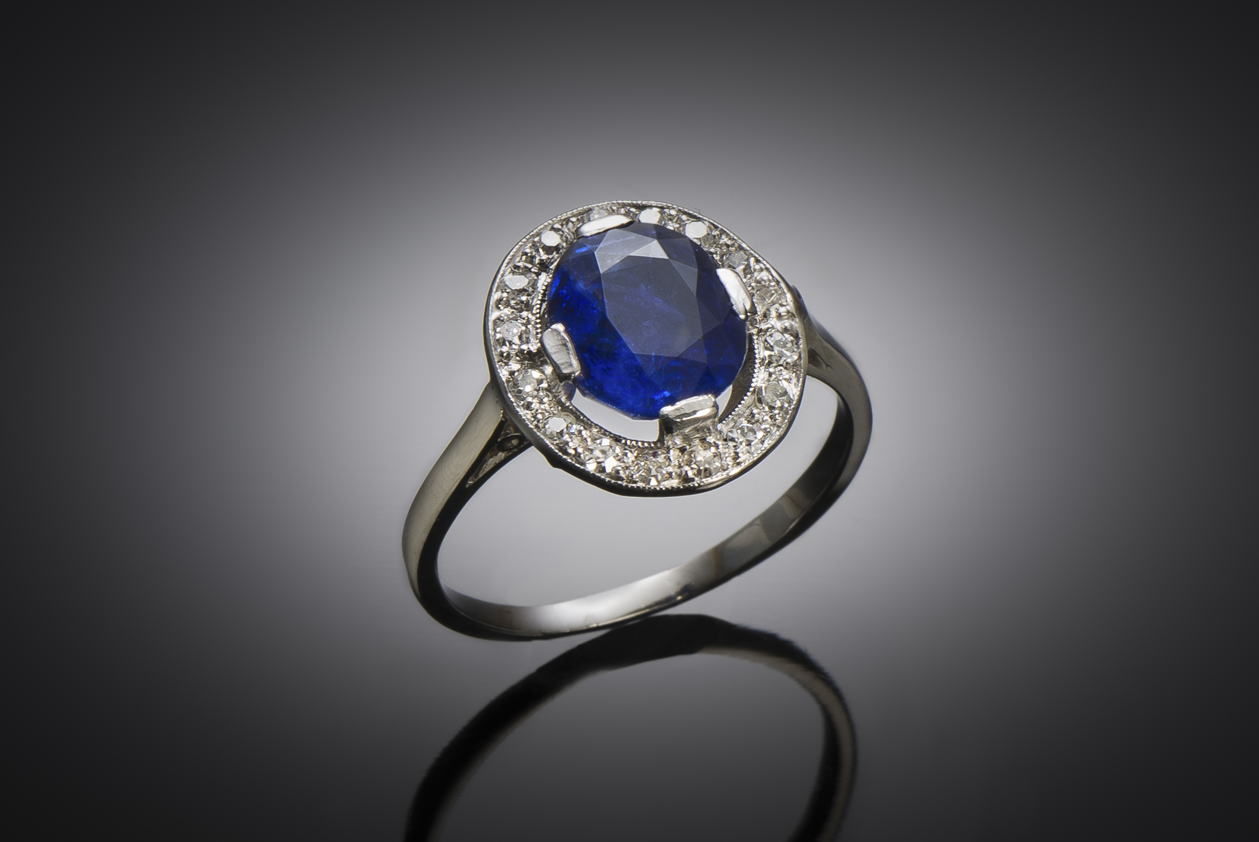 Bague Art Déco saphir naturel, non chauffé (certificat laboratoire) diamants-1
