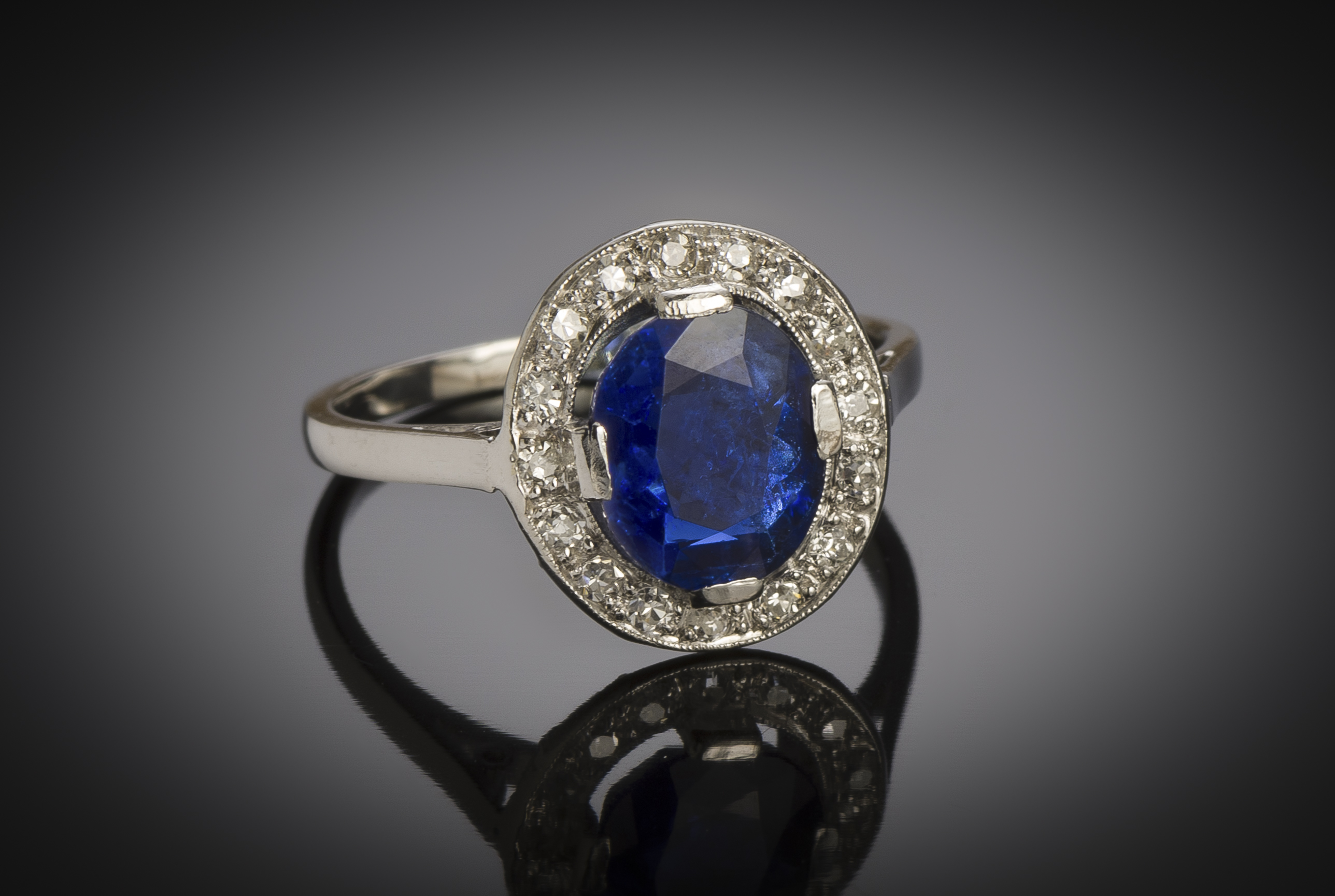 Bague Art Déco saphir naturel, non chauffé (certificat laboratoire) diamants-2