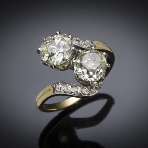 Bague « vous et moi » diamants (3,70 carats, principaux 1,70 et 1,60 carat) fin XIXe siècle