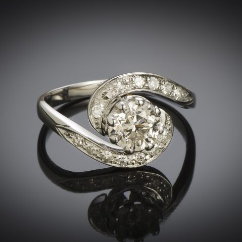 Bague vintage tourbillon diamant (principal 1,01 carat), vers 1950