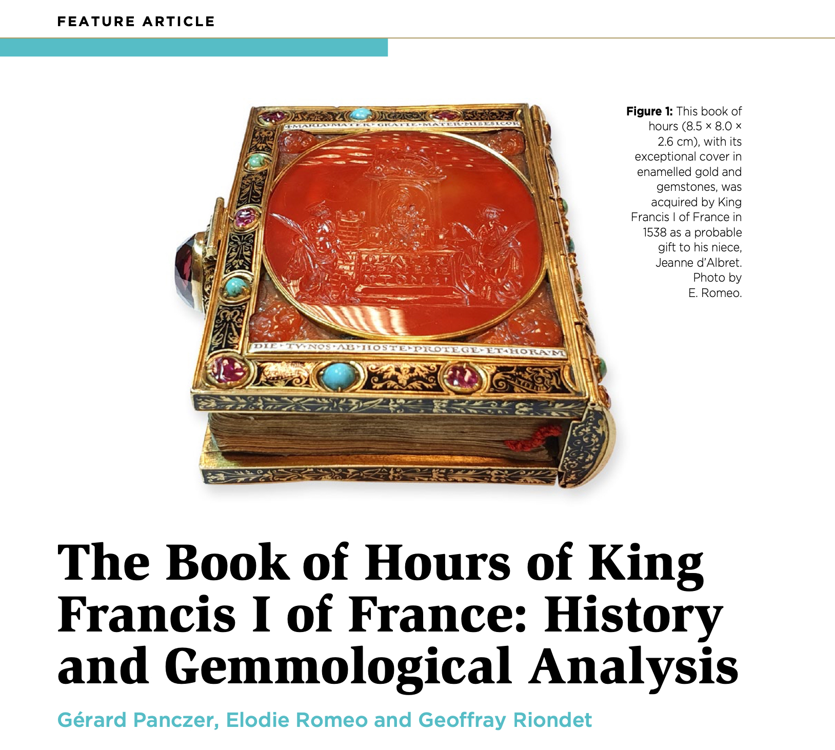 « The Book of Hours of King Francis I of France : History and Gemmological Analysis »