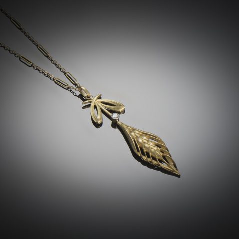 Pendentif Art nouveau motif épi de blé avec sa chaîne (vers 1900)