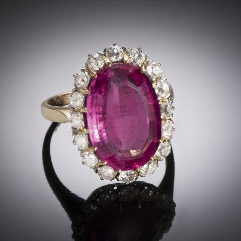 Bague tourmaline rose diamants début XXe siècle
