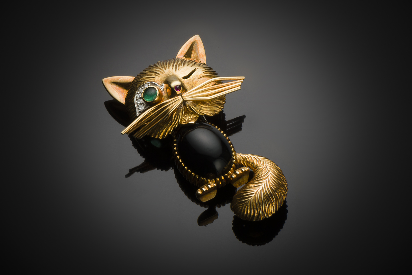 Broche Van Cleef & Arpels « chat malicieux » vintage vers 1950 – 1960-1