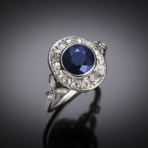 Bague saphir diamants Art déco en platine