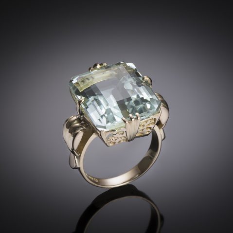 Bague aigue-marine (18 carats) or vers 1940 – 1950