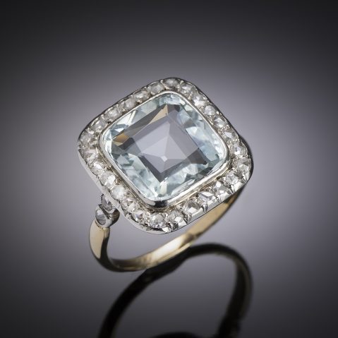 Bague aigue-marine diamants début XXe siècle