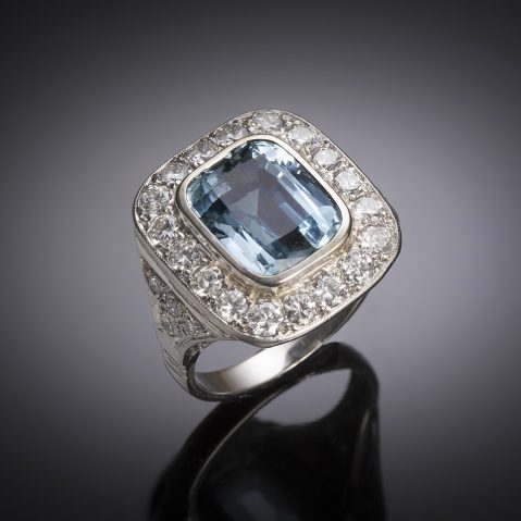 Bague aigue-marine Santa Maria (4,60 carats, certificat laboratoire) diamants (1,80 carat)