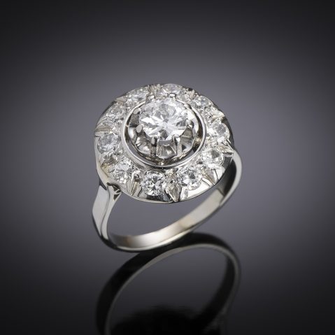 Bague Art déco diamants (1,60 carat, centre 0,80 carat) platine