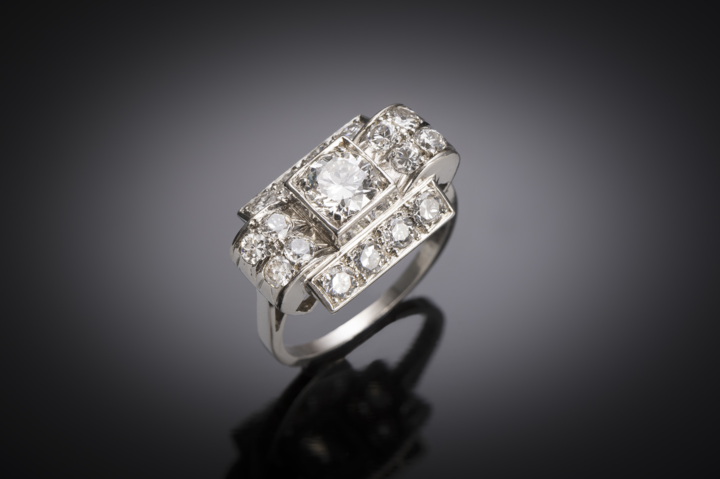 Bague Art déco diamants (1,60 carat, centre 0,70 carat) platine-1