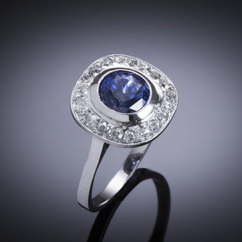 Bague Art déco saphir naturel, non chauffé bleu intense (certificat laboratoire CGL) et diamants