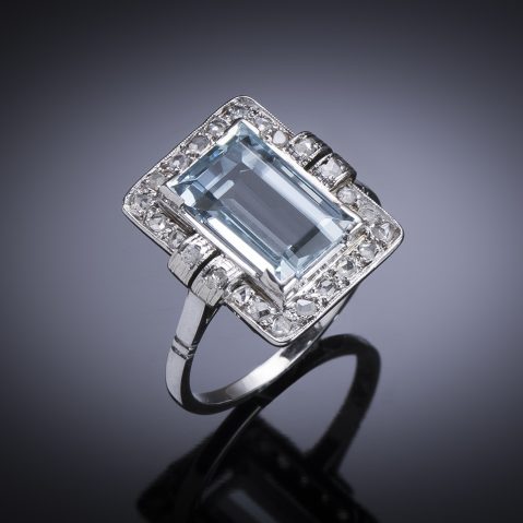 Bague Art déco aigue-marine (3,50 carats) et diamants