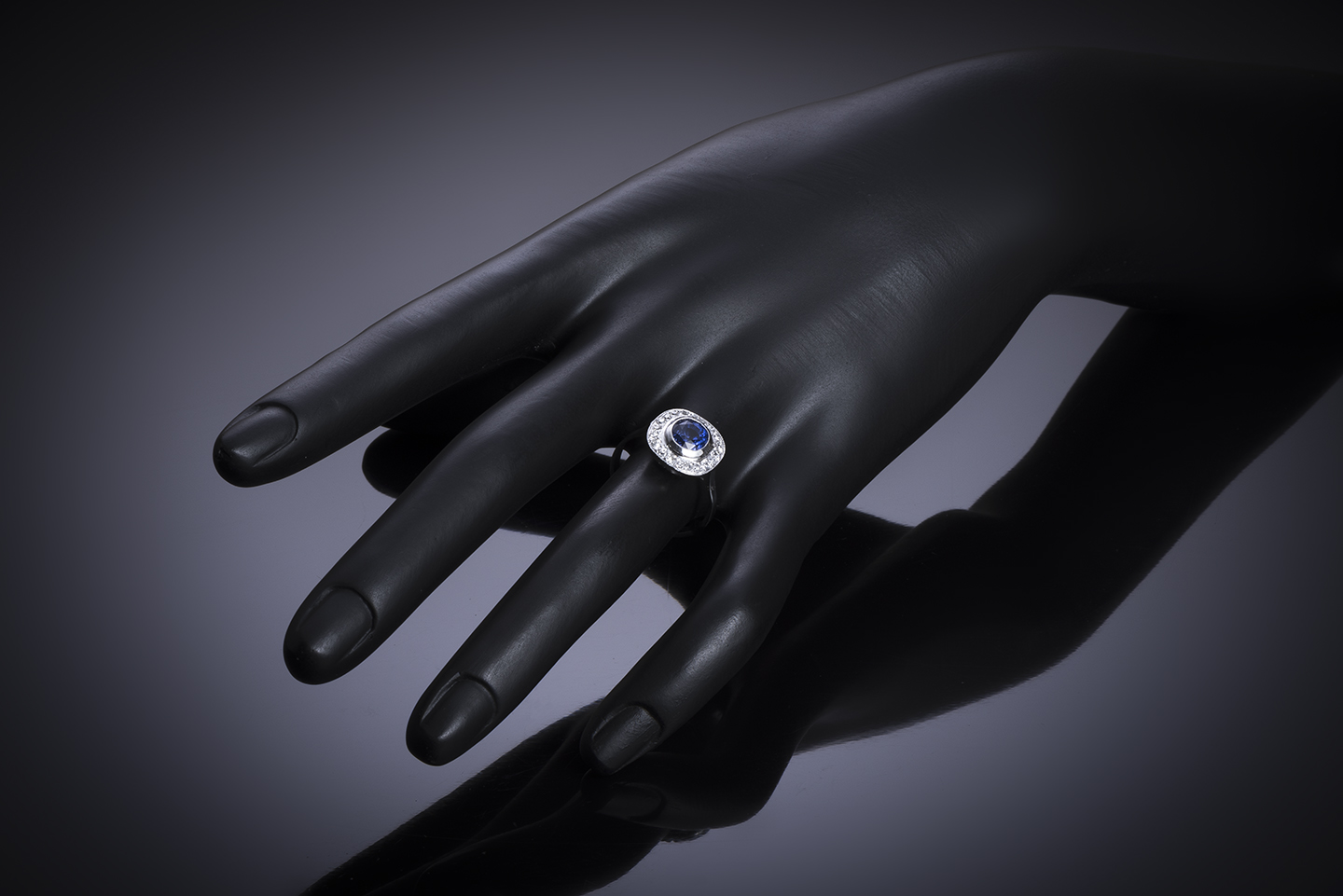 Bague Art déco saphir naturel, non chauffé bleu intense (certificat laboratoire CGL) et diamants-3