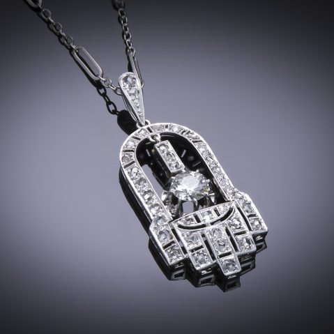 Pendentif diamants et sa chaîne Art Déco