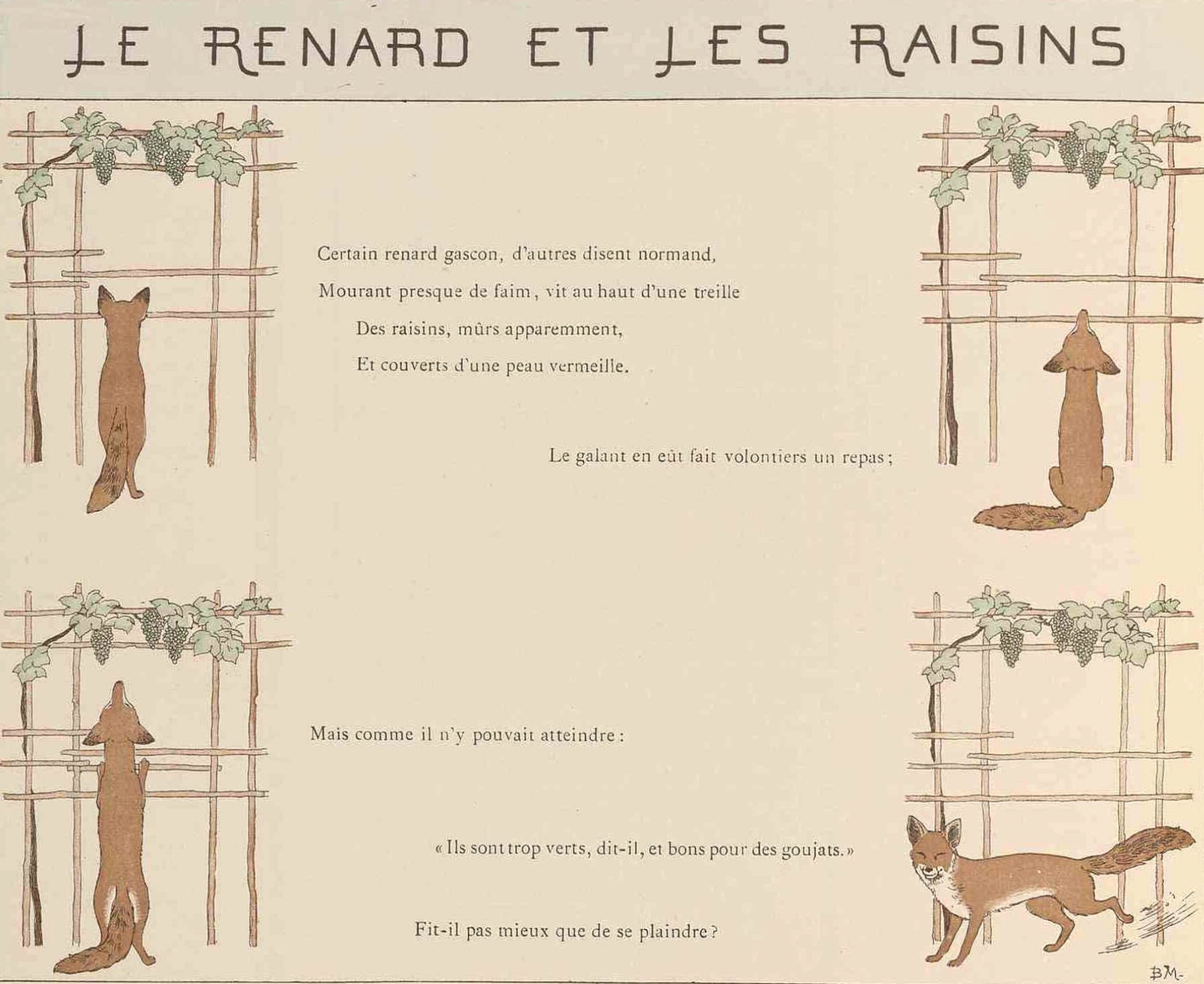 Broche vintage en or représentant la fable de Jean de La Fontaine « Le renard et les raisins »-3