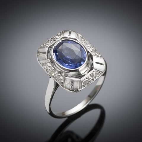 Bague Art déco saphir naturel, non chauffé (certificat laboratoire) et diamants
