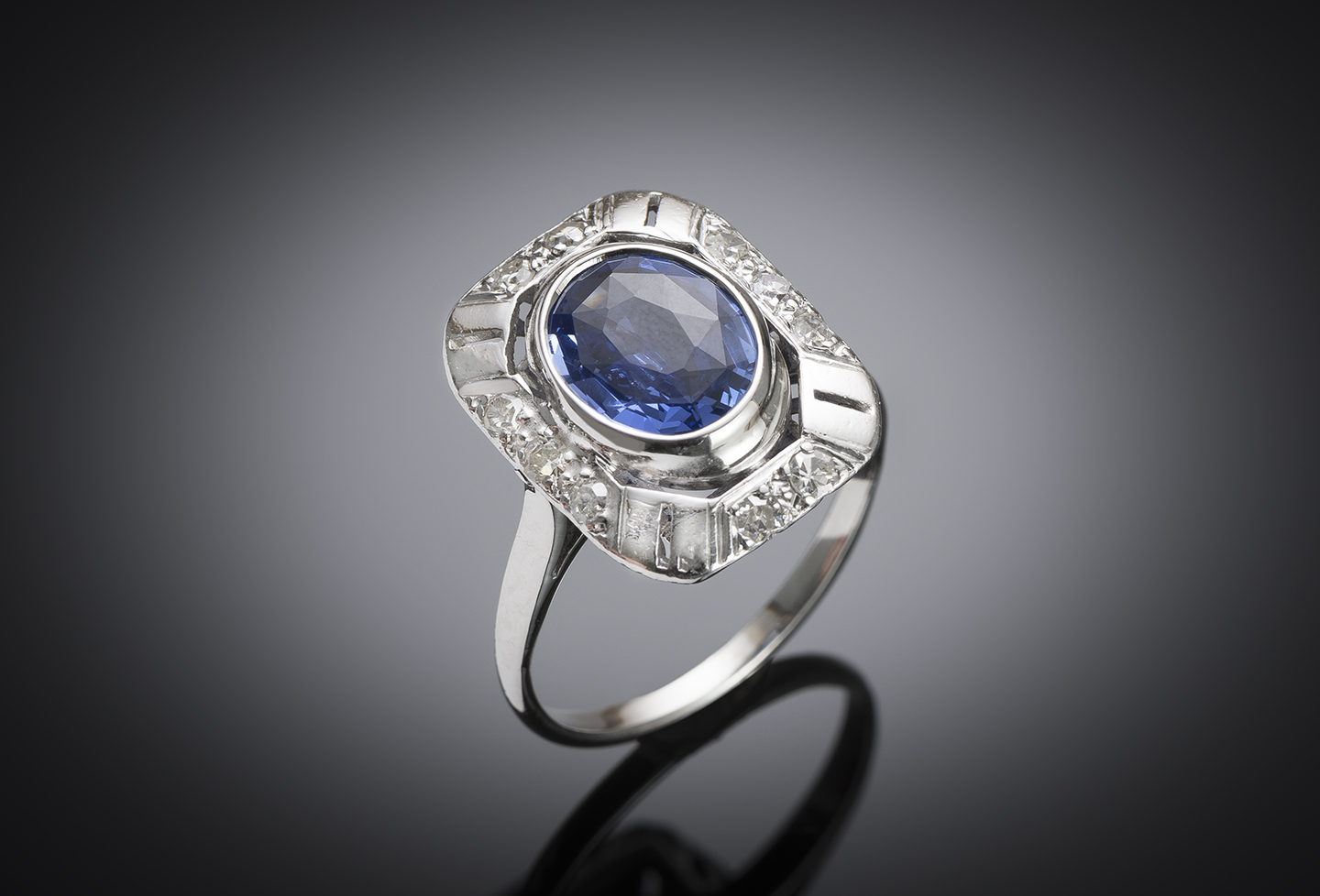 Bague Art déco saphir naturel, non chauffé (certificat laboratoire) et diamants-1
