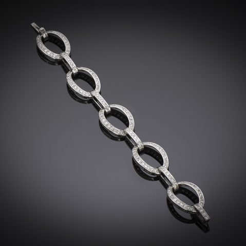 Bracelet Art Déco diamants platine et or. Travail français vers 1930.