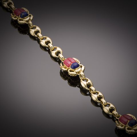 Bracelet vintage vers 1970 lapis-lazuli, rhodochrosite