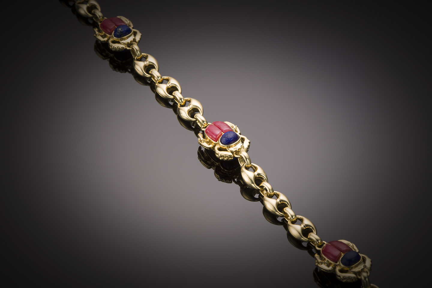 Bracelet vintage vers 1970 lapis-lazuli, rhodochrosite-1