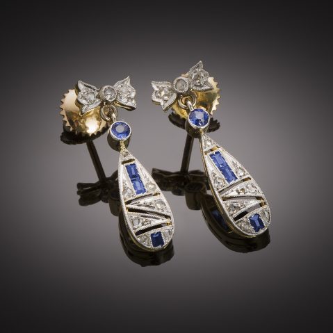 Boucles d’oreilles diamants et saphirs vers 1920