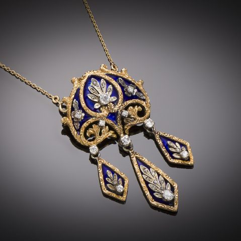 Collier émaillé diamants fin XIXe siècle début XXe siècle (transformable en broche)