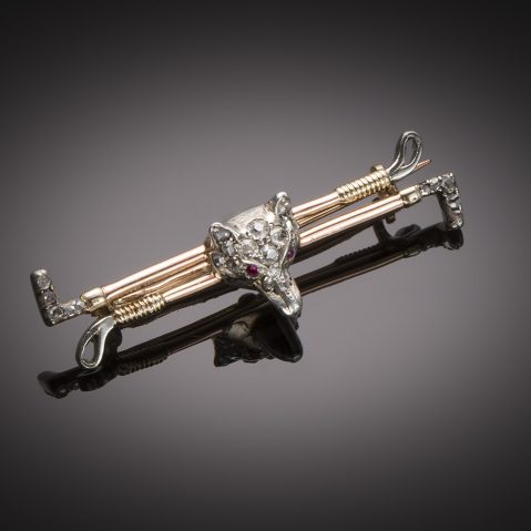 Broche fin XIXe siècle représentant un renard orné de diamants et de rubis