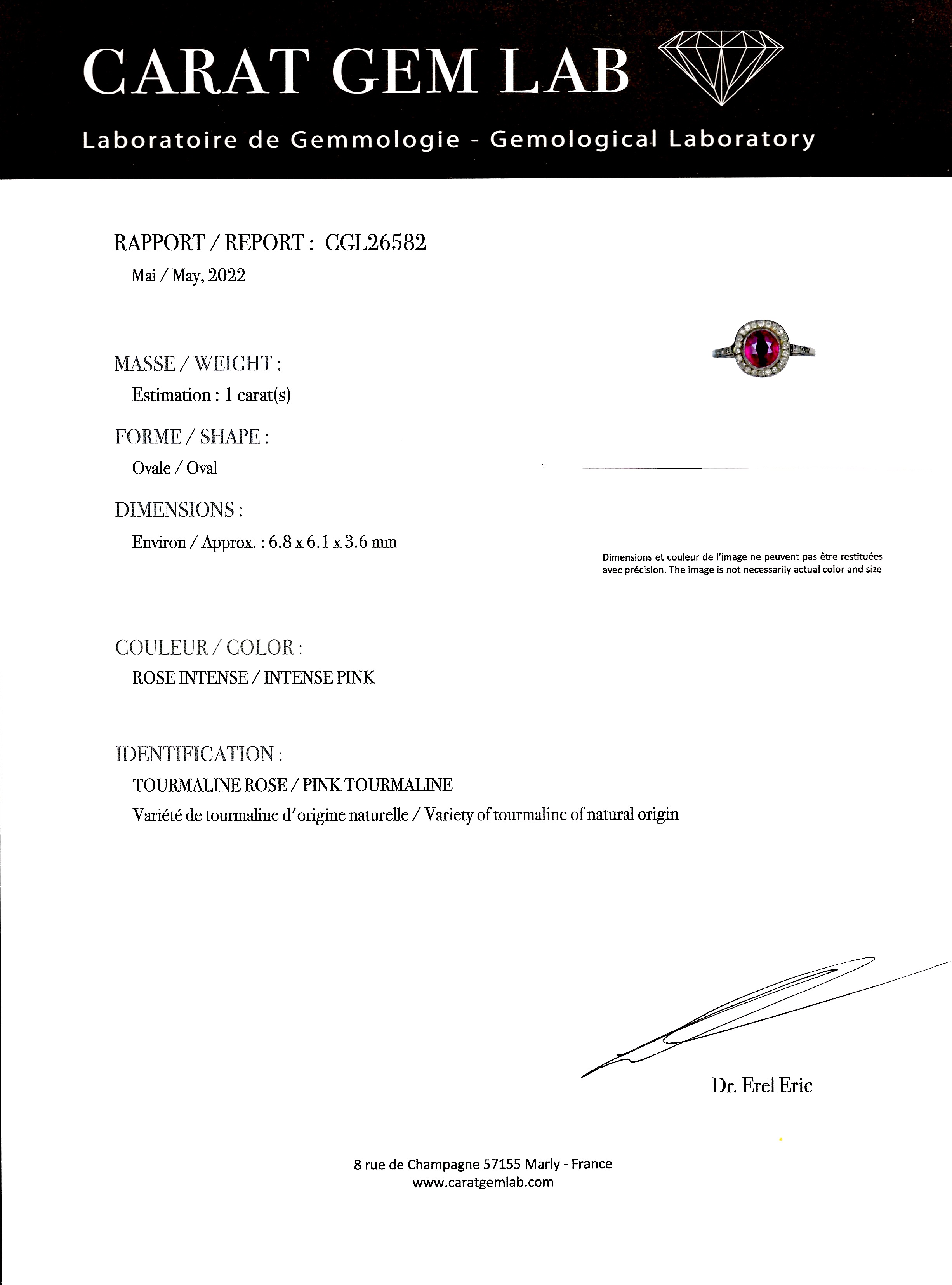 Bague Art déco tourmaline rose (certificat laboratoire) diamants-3