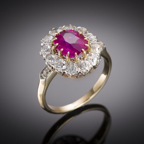 Bague rubis birman naturel (certificat laboratoire) diamants (1,20 carat) Jean Ratel début XXe siècle