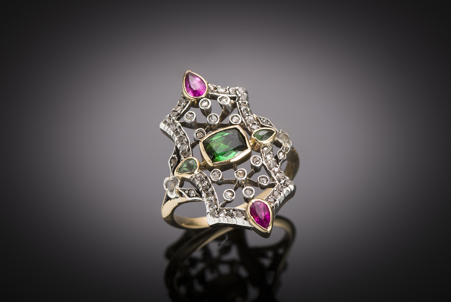 Bague fin XVIIIe siècle tourmaline et diamants (2,7 cm x 2 cm)-1