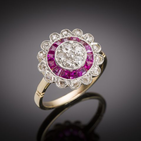 Bague diamants et rubis calibrés vers 1910