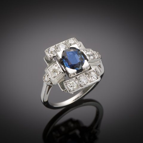 Bague Art déco saphir et diamants