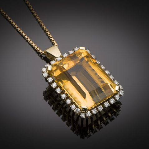 Pendentif vintage citrine (38 carats) diamants