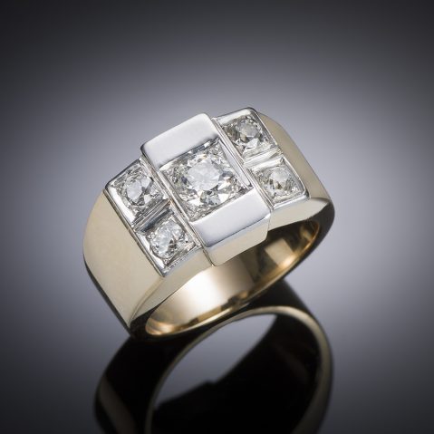 Bague moderniste vers 1935 diamants (1,10 carat)