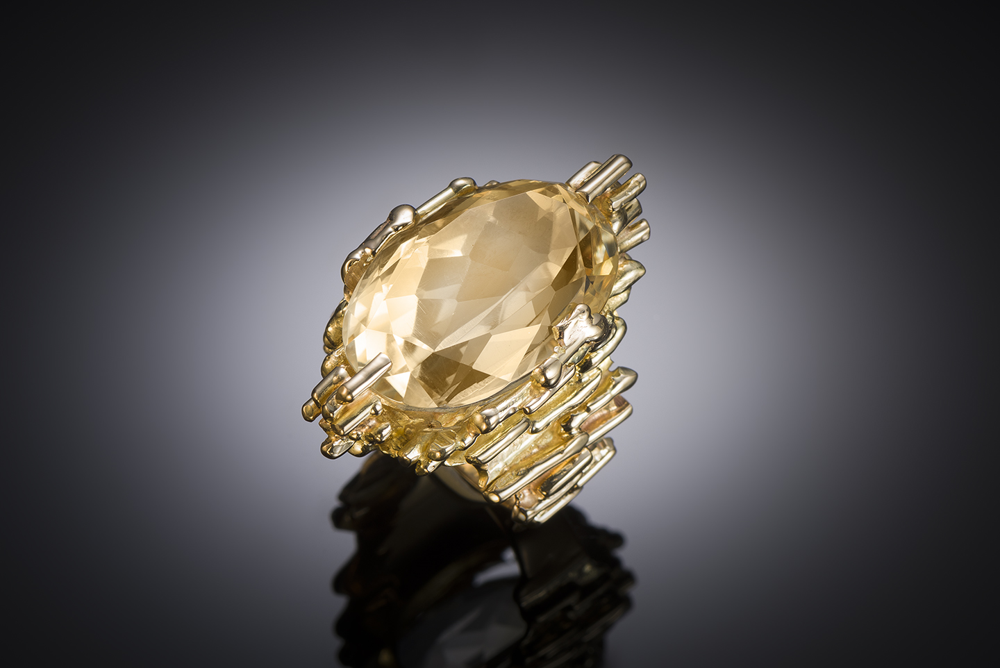 Bague vintage Roland Schad citrine de 17 carats en or (26,80 grs)-1