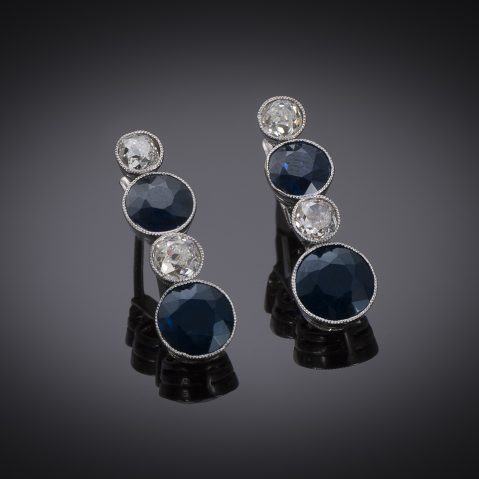 Boucles d’oreilles Art Déco saphirs diamants